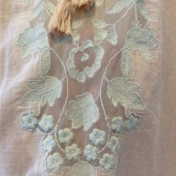 Free People Shimla Peach Ivory boho peasant lace Embroidered Split Neck Top XS - Picture 5 of 16